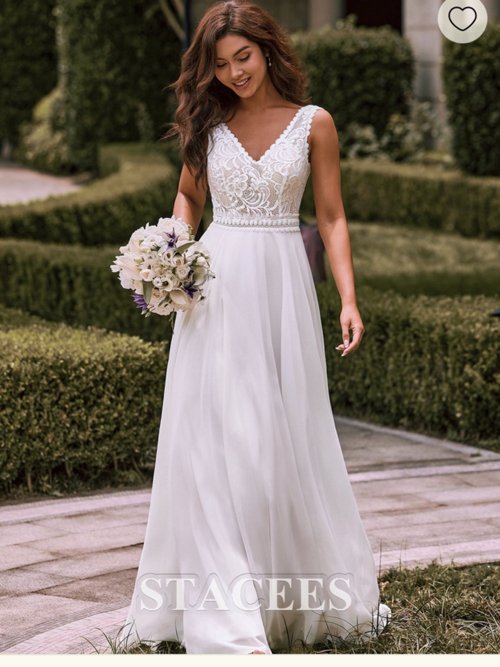 Ivory Lace V-Neck A-Line Wedding Dress by Stacees